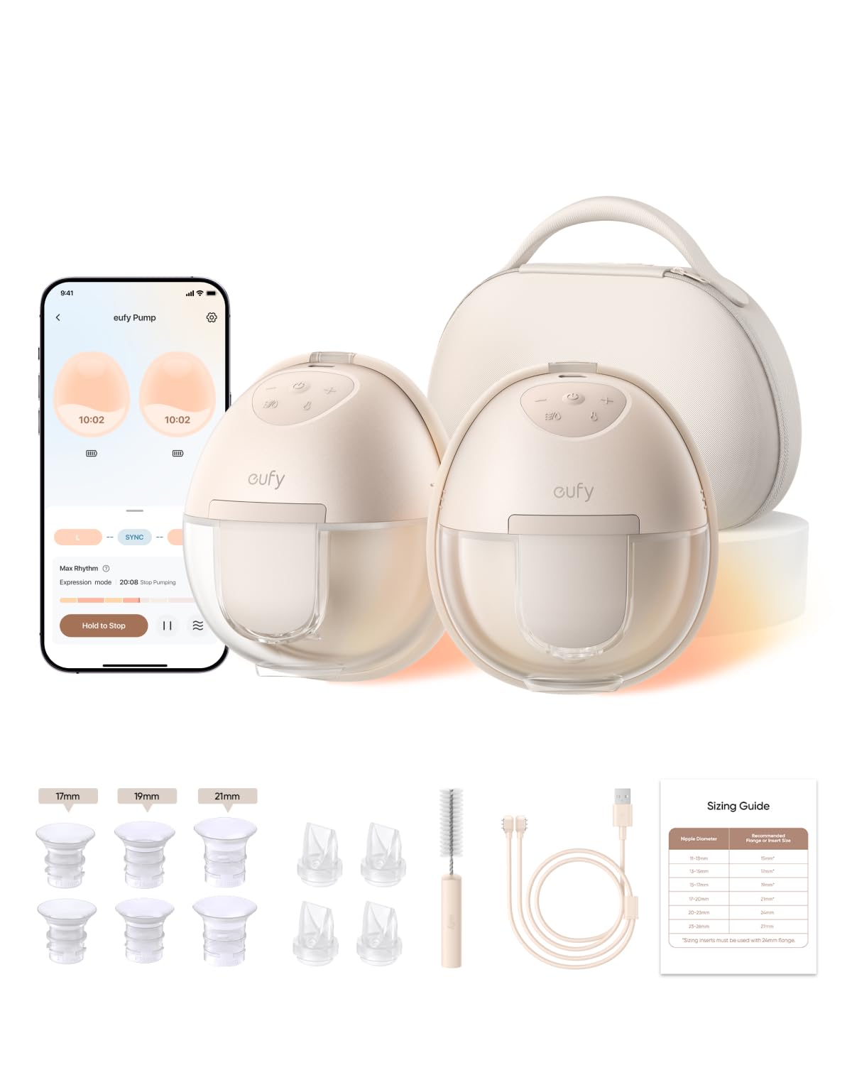 eufy S1 Pro Tiralatte Portatile con Riscaldamento, Compatto a Mani Libere con HeatFlow Avanzata, Base di Ricarica Wireless, OptiRhythm Controllato da App, Aspirazione Clinica, Per il Reggiseno
