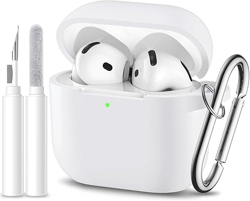 Vista 33 de Funda protectora completa de silicona suave para AirPods 4 con llavero y kit de limpieza, compatible con Apple Airpods 4 para mujeres y hombres