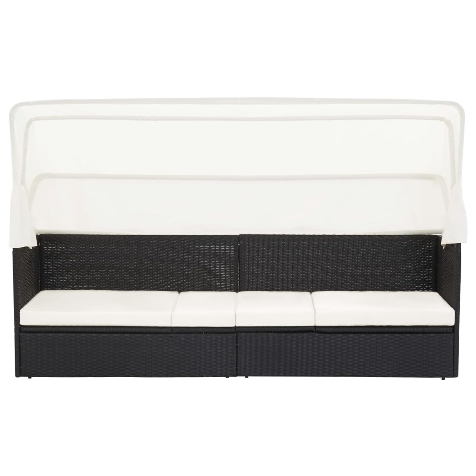 IKAYAA Sofá Jardín 3 Plazas de Ratán con Toldo, Sofá de Exterior, Sofa Jardín con Cojines Acolchados, Sofas Terraza, Sofá 3 Plazas para Jardín Patio Terraza Negro y Blanco