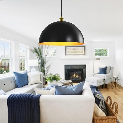 Lámpara colgante de granja negra - Lámpara colgante de isla de cocina de 16 pulgadas, iluminación industrial de techo de cúpula para comedor, luz