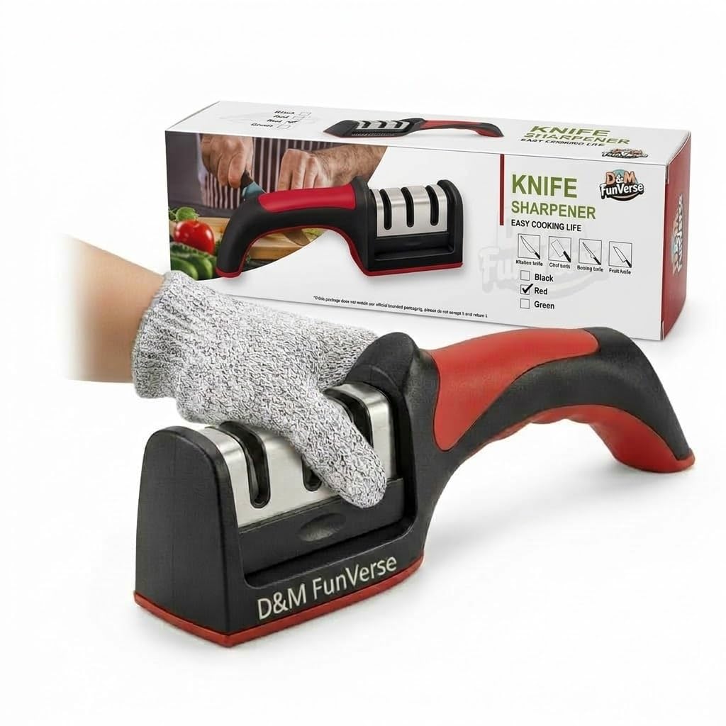 Magnificent Manual Knife Sharpener Tool with 3 Stage Sharpening System | Professional Kitchen Knife Sharpener for Home | Stainless Steel Knife Sharper & (3 in 1)-image-1