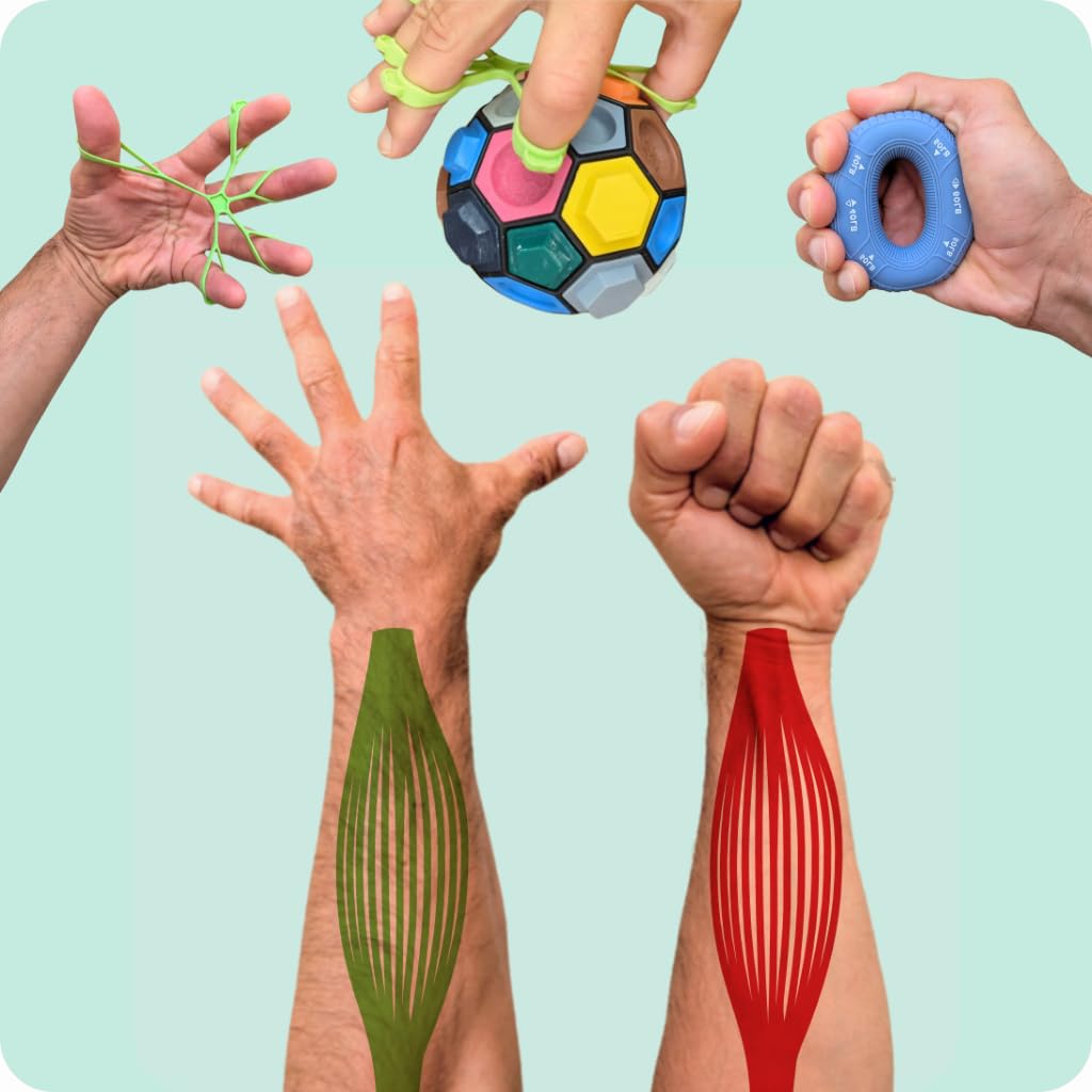 BOULDERBALL POWER Set di allenamento per la forza di dita, mano e avambraccio. Con Boulderball, anello grip, fascia estensore e piano di allenamento. Per arrampicatori, atleti e uso quotidiano.