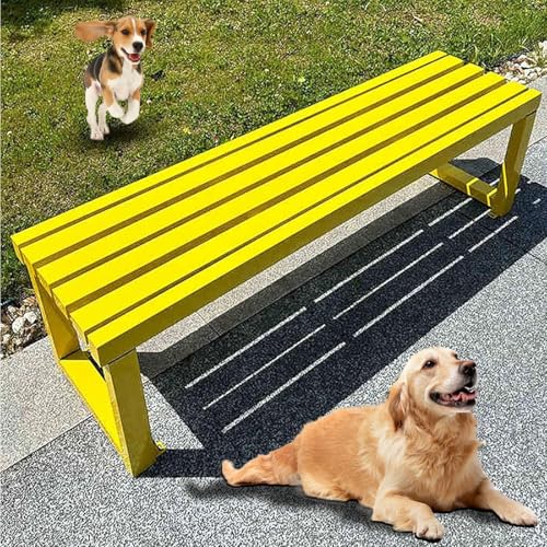 Banco de jardín de hierro amarillo de 150 cm con anclaje para suelo 2