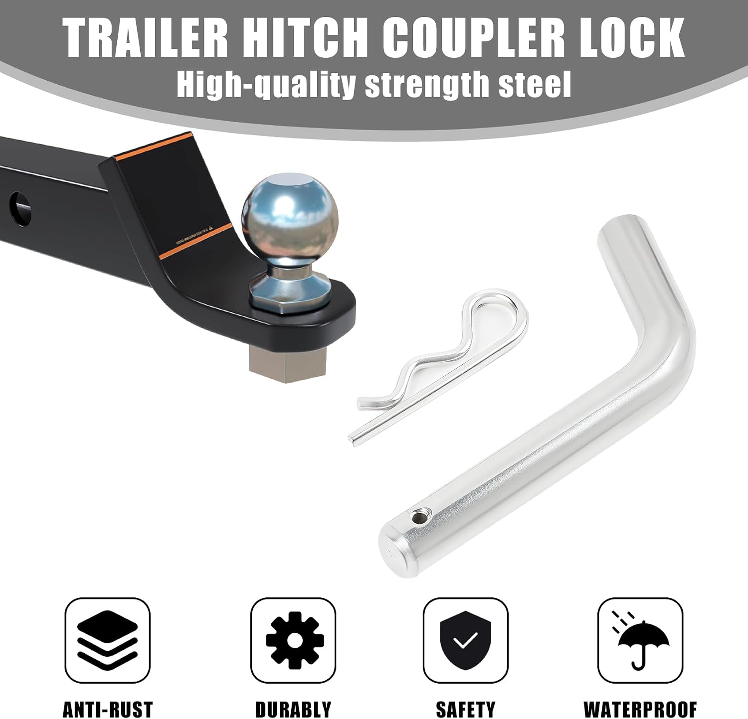 4 Pack Heavy-Duty Trailer Hitch Pin & Clip Set, 5/8 Inch Diameter Solid Steel Pins with R-Clip, Universal Corrosion-Resistant Towing Accessories for 2 Inch and 2-1/2 Inch Trailer Hitches