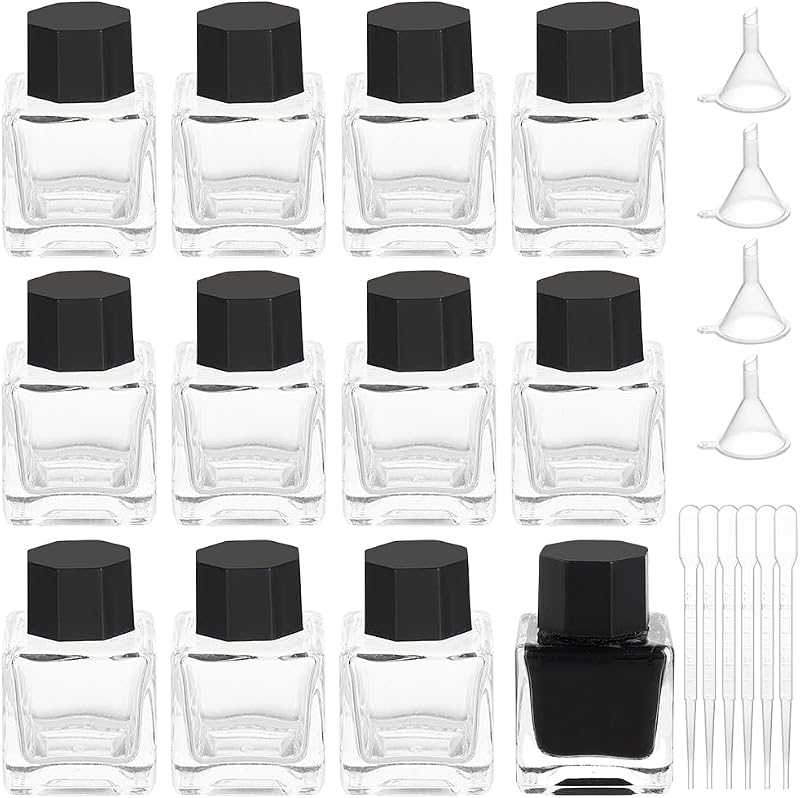 BENECREAT Conjunto de Frascos de Vidro para Tinta com Tampas Pretas, Conta-gotas e Funis, 22 Peças