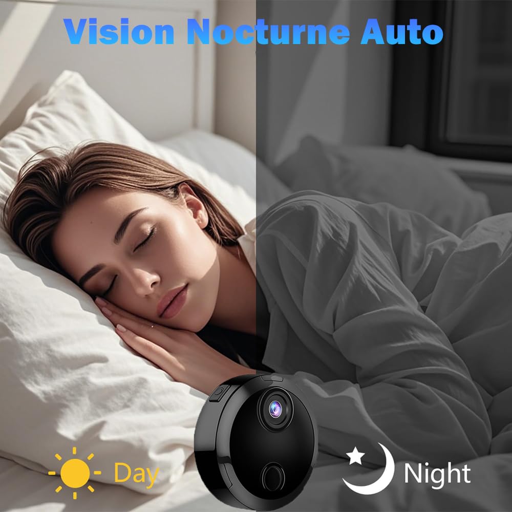 Mini Camera Espion sans Fil, Micro Camera Surveillance Wifi Interieur/Exterieur sans Fil Discrete, Vision Nocturne et Détection de Mouvement, 1080P Petit Cachee Camera Espion Bebe Maison Chat Voiture