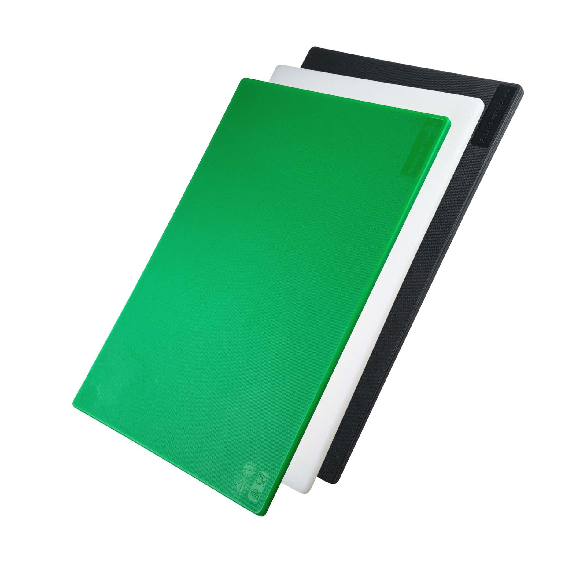 FMProfessional Set di 3 Taglieri professionali HACCP colore Verde, Bianco e Nero, 45 x 30 x 1 cm