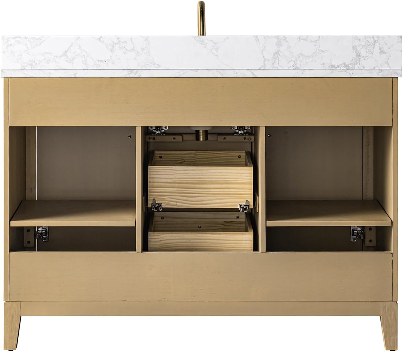 Vanity Art 48" Bathroom Vanity with Single Sink & Arabescato White Engineered Stone Top, Vanity Cabinet with Soft Closing Door, Solid Wood Frame, Golden Brushed Handles, Natural Oak VA8148-NO-GB