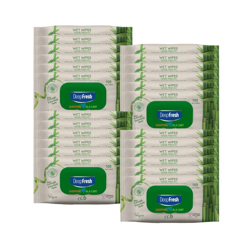 Shopping Ala Cart DeepFresh All-Purpose Surface Cleaning Wipes — 24-Pack Case (2,400 Total Wipes) — Bamboo Fiber, Durable & Lint-Free, Bleach-Free,