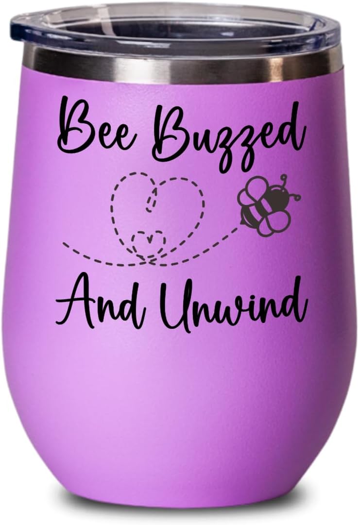 Bee Wine Tumbler Bee Buzzed And Unwind Stemless Wine Glass Stainless Steel Gift For Bee Lovers Men Women Birthday Christmas