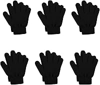 ONEREED 6 Pairs Kids Winter Magic Stretchy Knit Gloves - Unisex Black Warm Gloves for Toddlers Boys Girls Under 8