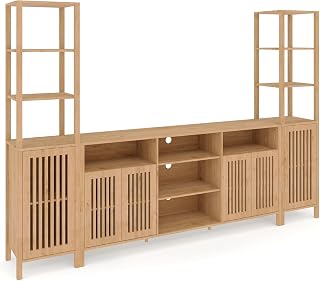 Combination TV Cabinet, for TVs Up to 70", Large TV Stand with Bookshelves, Storage TV Cabinet, Multi-Functional Home Entertainment Center with Adjustable Shelves