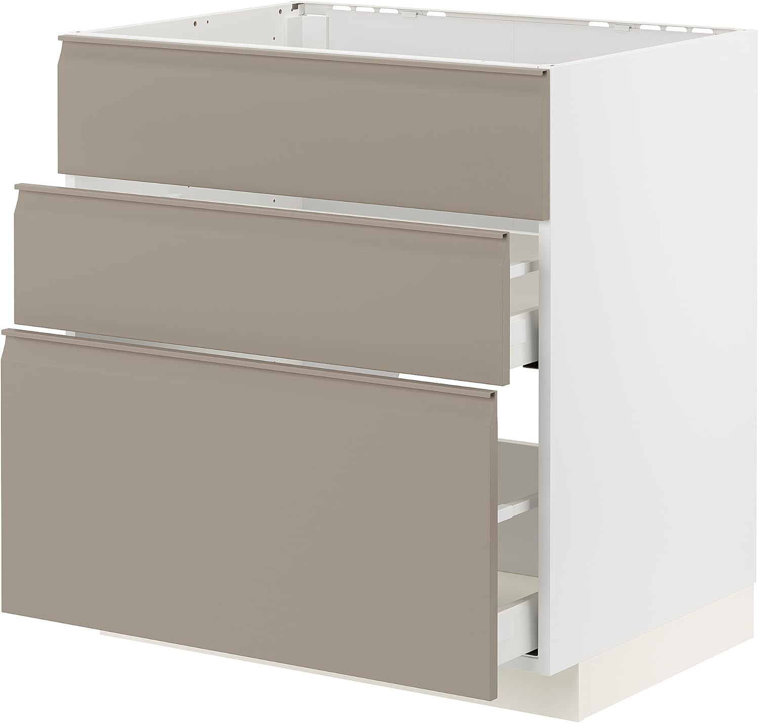 METOD/MAXIMERA Base cab f hob/int extractor w drw, white/Upplöv matt dark beige, 80x60 cm