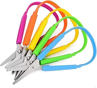 5 Pack Loop Scissors, Loop Handle Self-Opening Adaptive Scissors for School, Kids Safety Scissors Children and Adults Special Needs, 7.8 Inches(Red Yellow Black Blue Green)