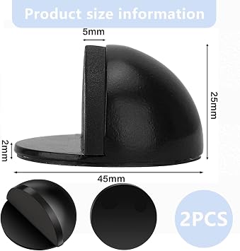 2 Pcs Black Door Stop, Self-Adhesive Floor Door Stoppers Oval Stainless Steel Door Stop Floor Mounted Half Moon for Modern Wall Protector Indoor Doorstop for Skirtings, Hard Floor Glass Door