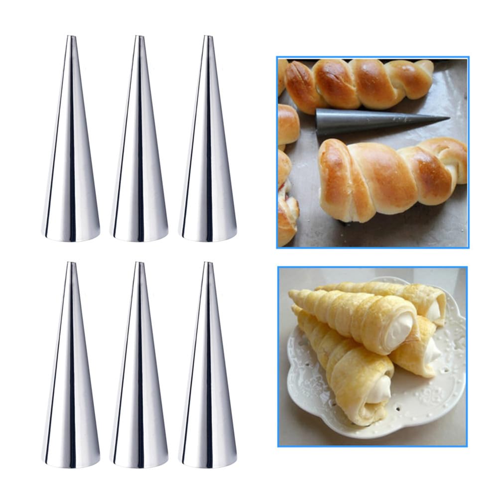 Nixnut Silver 6Pcs Cream Horn Molds Cone Shaper Croissant Mould Conical Cannoli Form Tubes Stainless Steel Bread Baking Tool