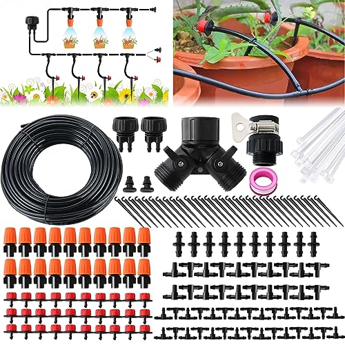 Drip Irrigation Kit, Garden Irrigation System 1/4' Blank Distribution Tubing Watering Drip Kit/DIY Saving Water Automatic Watering System for Garden, Greenhouse, Flower Bed, Patio, Lawn