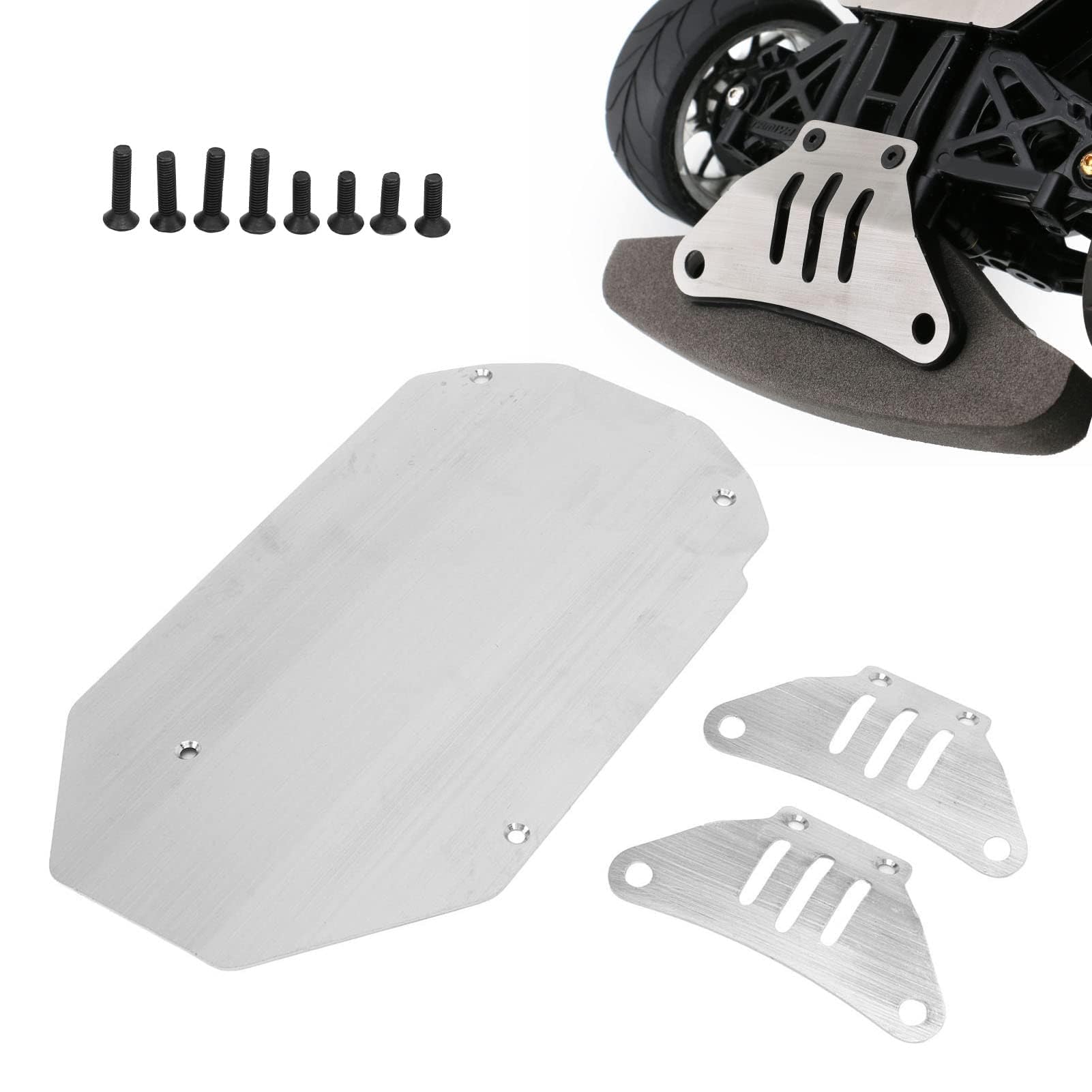 Armure Châssis RC Tamiya TT02 – Protection Avant/arrière, Acier Inoxydable, Argent