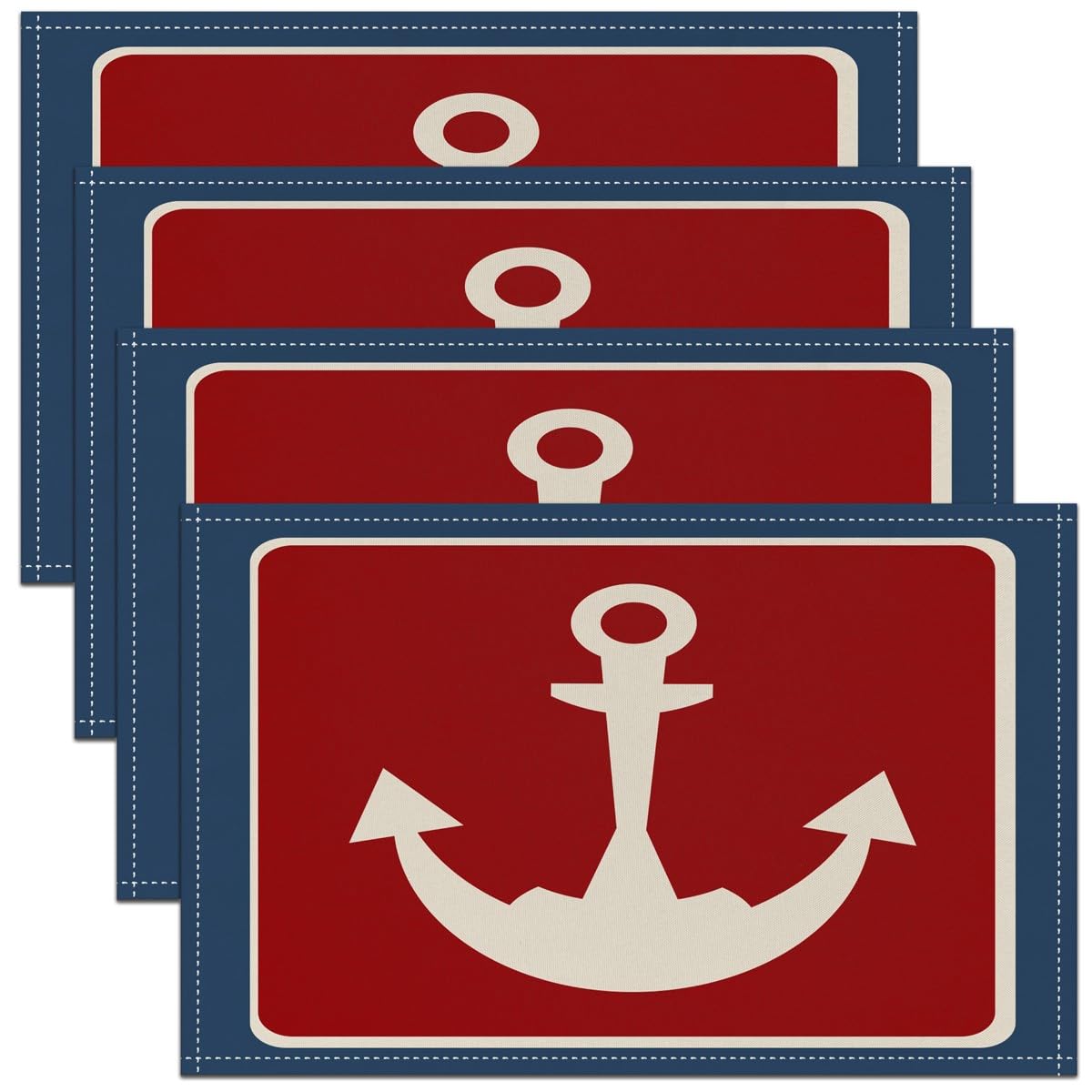 45X30cm Anchor Decor Table Place Mats Nautical Themed Red Blue Placemats Set of 4 For Ocean Placemat for Kitchen Dining Table Decor Indoor Outdoor Sea Adventure