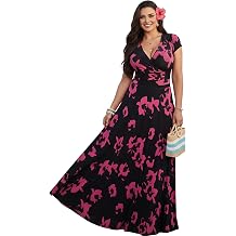 KOH KOH Womens Short Cap Sleeve Summer Floral Print Long Casual Maxi Dress