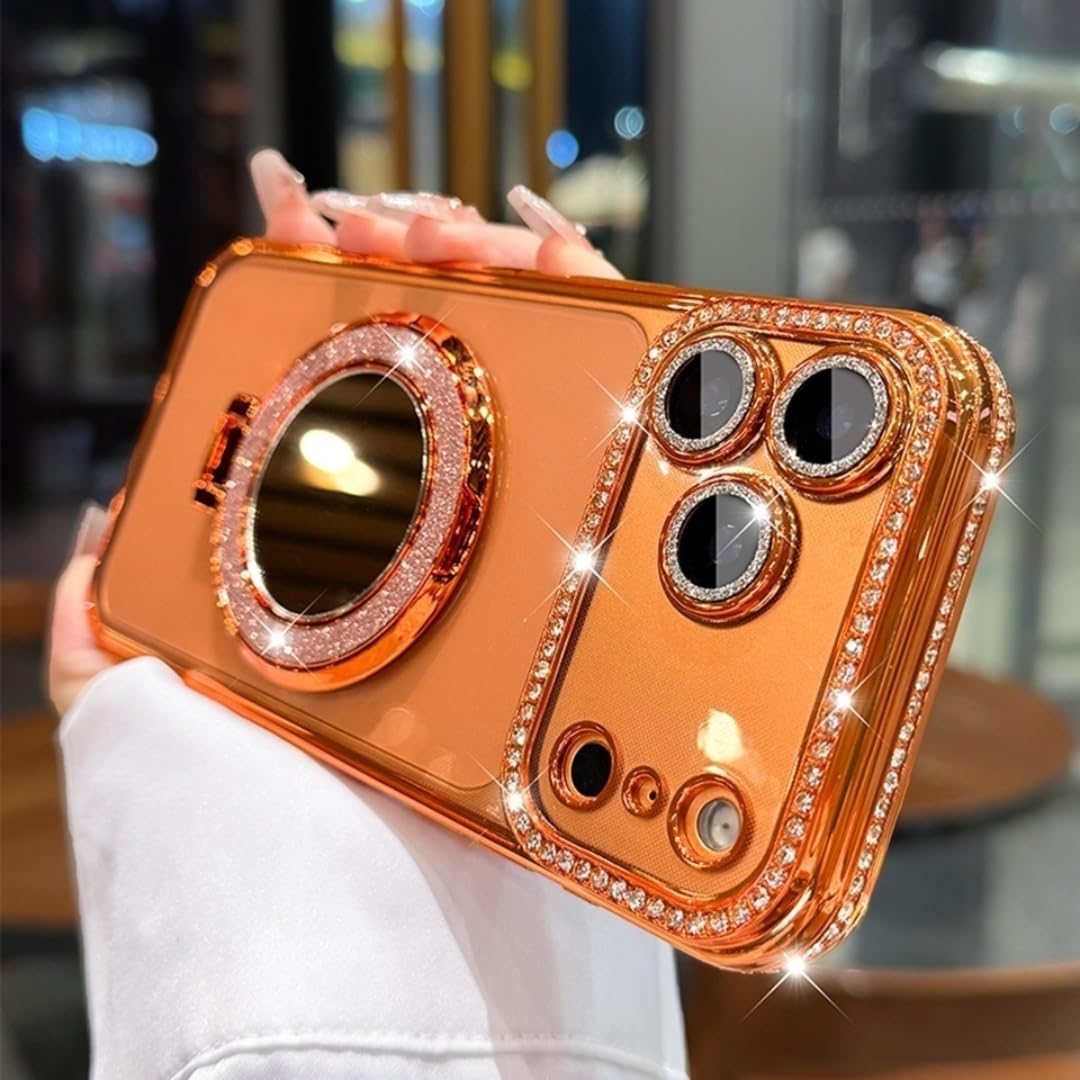 Coque diamant iPhone 17 Pro Max magnétique orange luxe avec protection transparente - 4