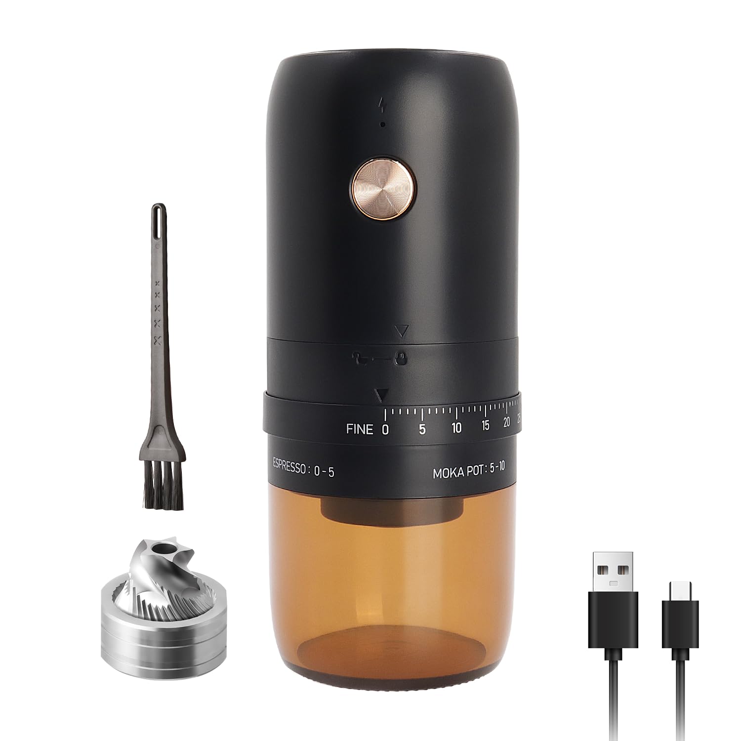 Moulin à café électrique sans fil avec broyeur inox réglable pour expresso et filtre