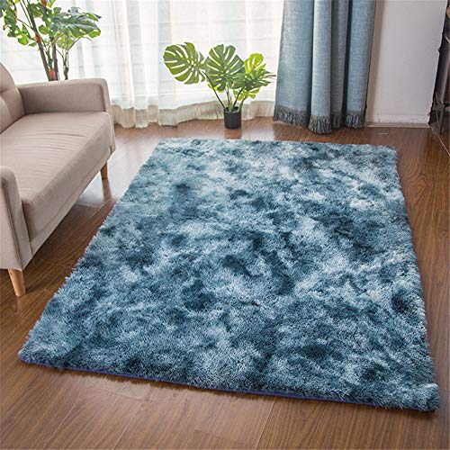TROYSINC - Alfombra de pelo largo, para salón, dormitorio, azul, 140 x 200 cm