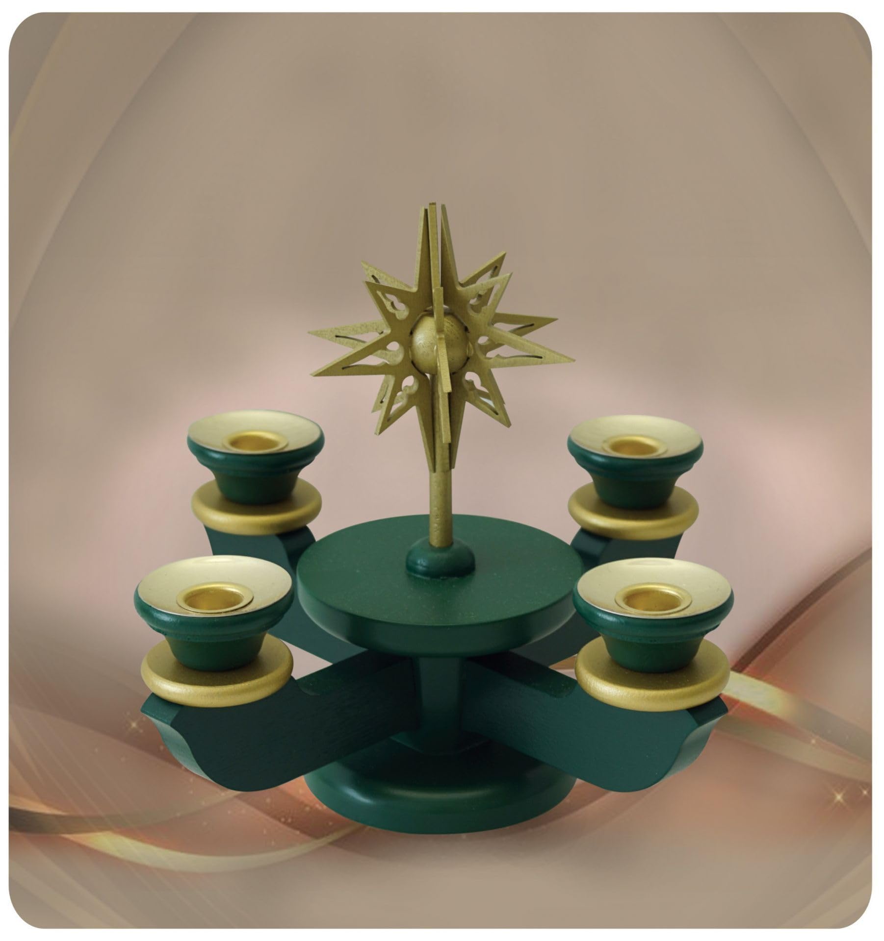 Rudolphs Schatzkiste Bougeoir de l'Avent non équipé - Vert - Pour 4 bougies pyramides - 20 x 18 x 20 cm (l x H x P)