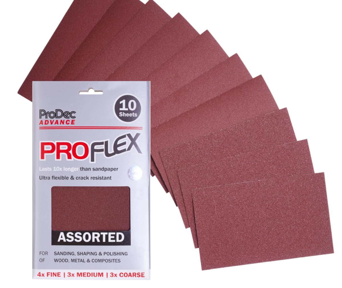ProDec ProFlex Assorted Sandpaper - 10 Sheets Half Size (230mm x 140mm)