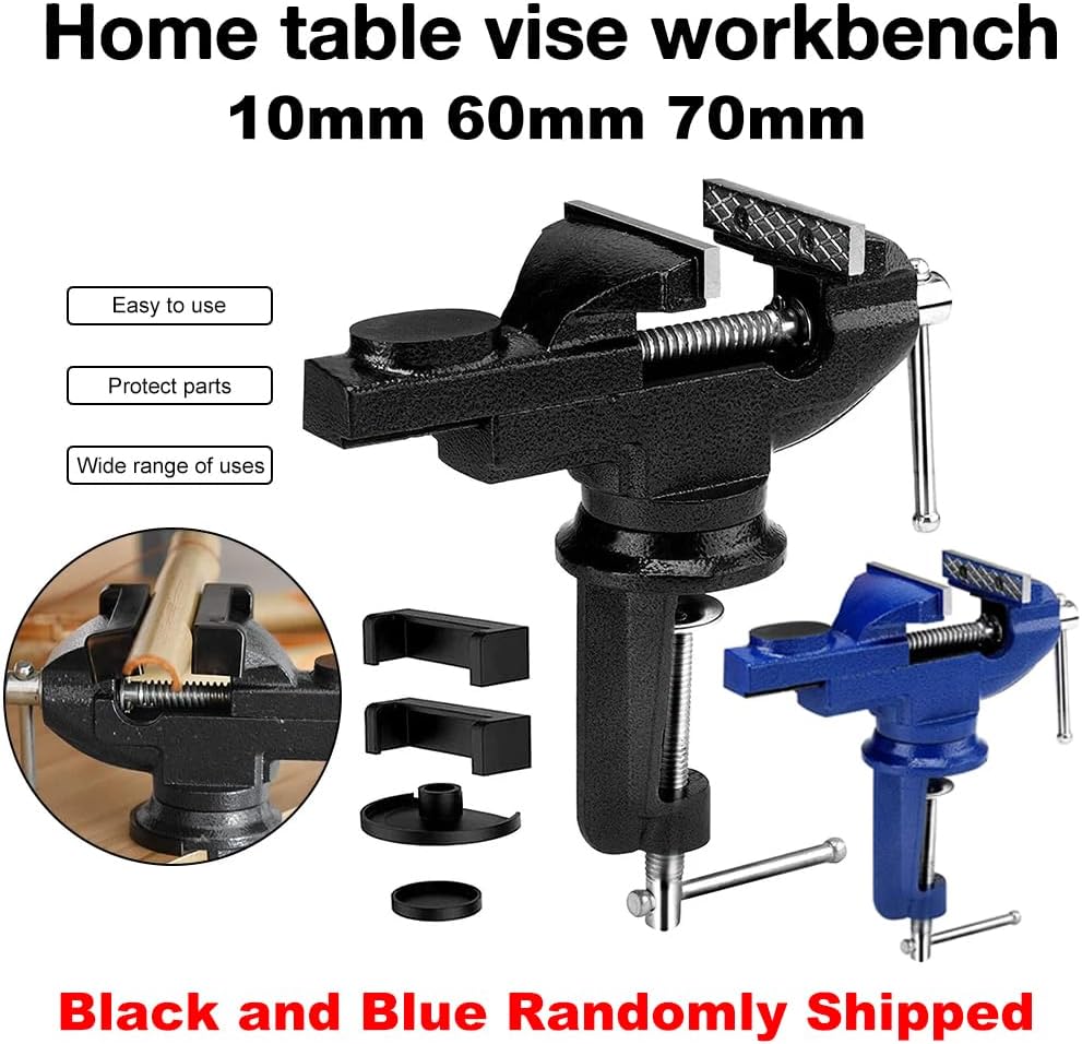 Bench Vise Jaw Width 10/60/70mm 360 Degree Swivel Cast Iron Tabletop Multifunctional Heavy Clamp Black And Blue Randomly Shipped(10mm Random Color)