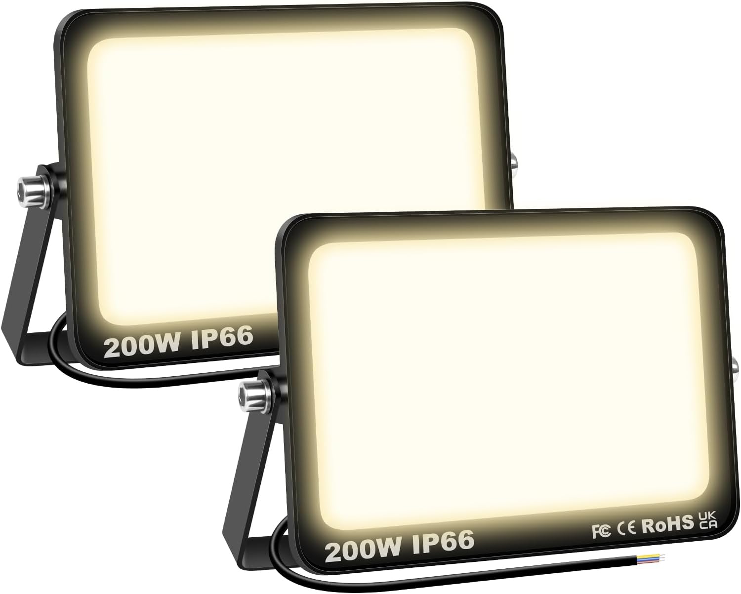 Willpower 2pcs Outdoor LED Floodlights 200W 20000LM LED Security Lights IP66 Waterproof 100V-250V Daylight Warm White 4000K Wall Light for Garden Garage Back Door Yard Lawn Court Patio