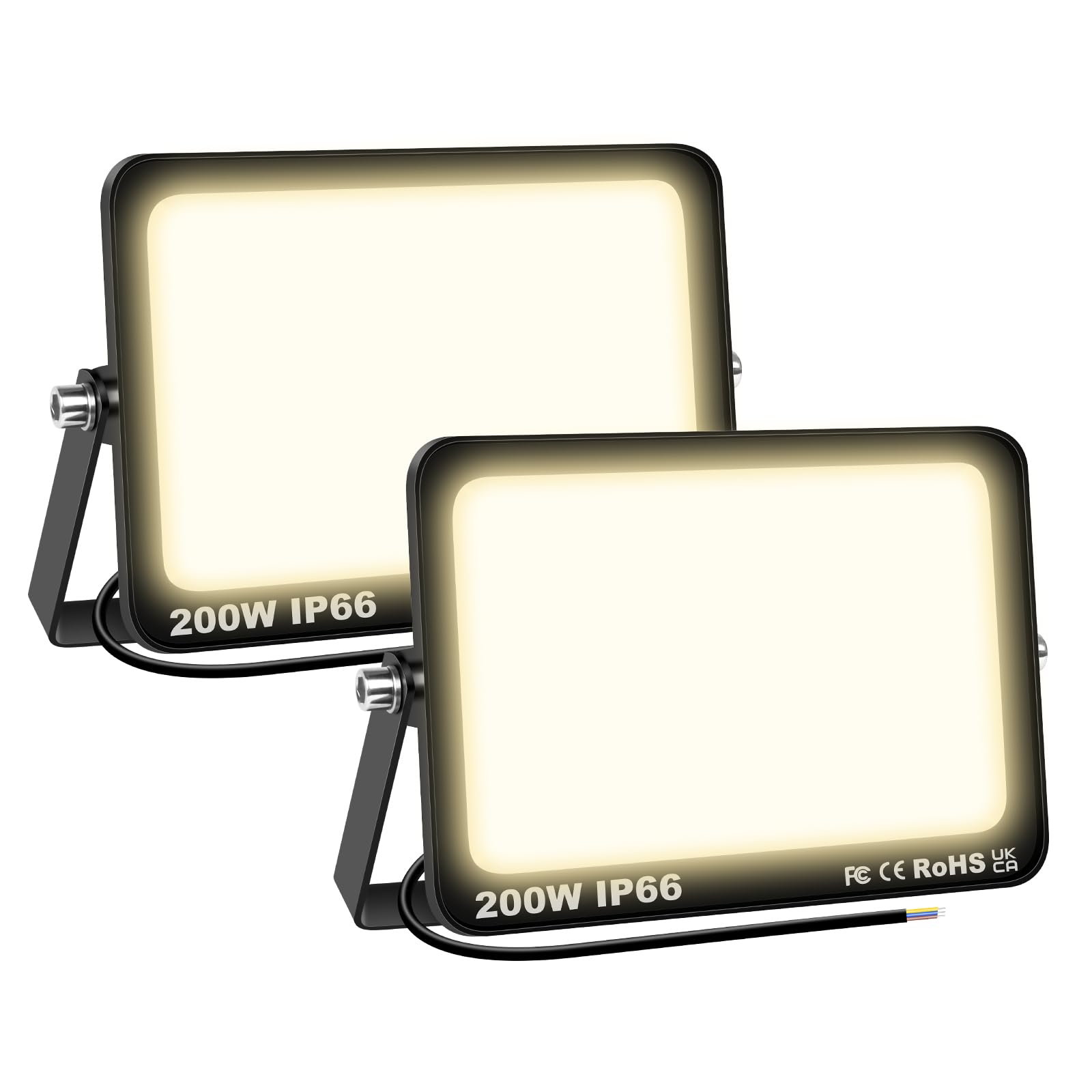 Willpower 2pcs Faretto LED da Esterno 200W 20000LM Faro LED Bianca Caldo 3500K Proiettore LED Impermeabile Lampada Luce di Sicurezza a LED Illuminazione per Giardino Garage Cortile Patio Corridoio