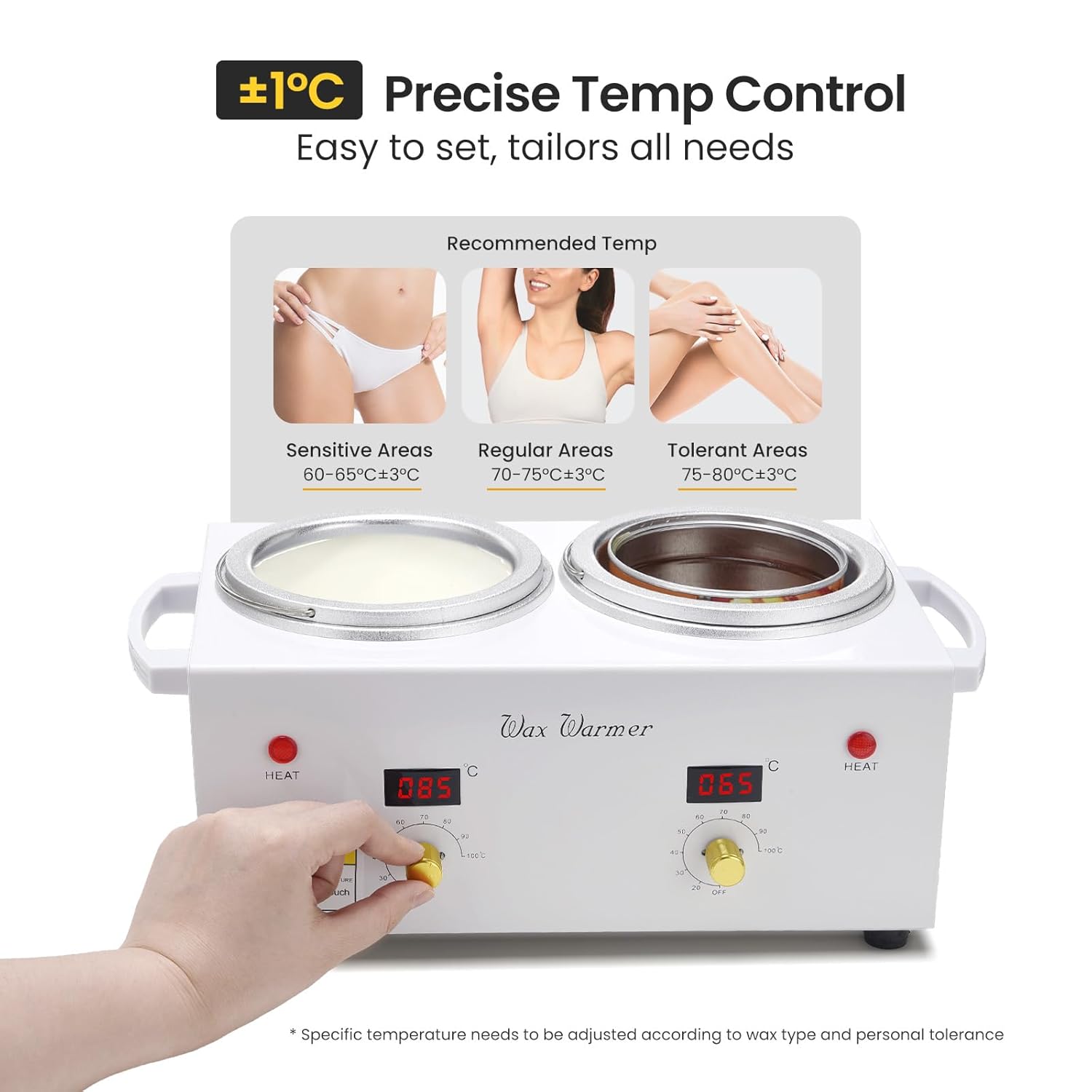 SUERBEATY Double Wax Pot Professional, LED Digital Display Double Wax Warmer for Hair Removal, Home Spa Beauty Esthetician with Adjustable Temperature, 300g Beads, 50 Sticks, 20 Collars, White