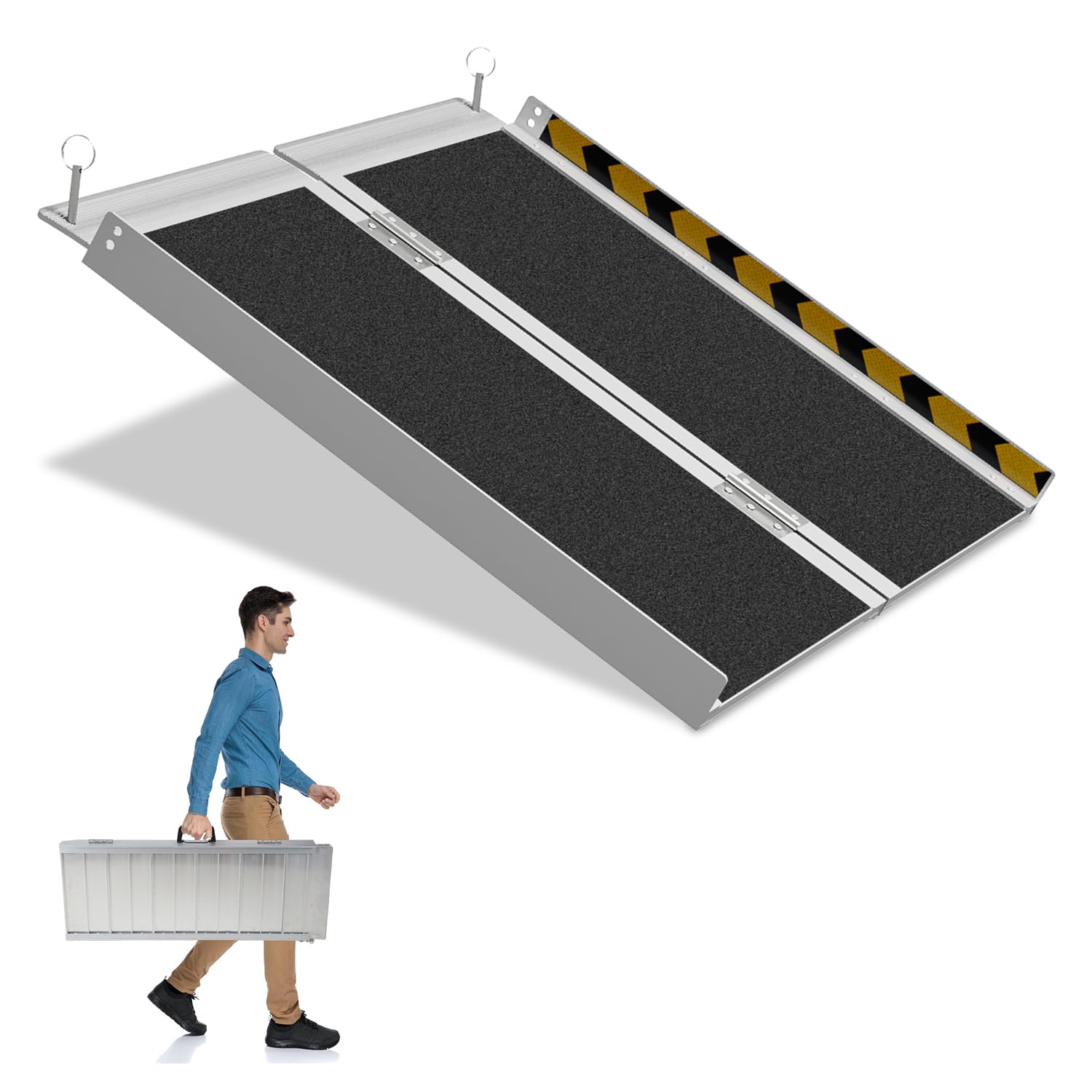 Herrselsam 91x73cm Rollstuhlrampe Belastbar bis 270KG Rollstuhlrampe mit Rutschfester Oberfläche Tragbare Rollstuhlrampe Rollstuhlklapprampe für Zuhause Stufen Treppen Türöffnung