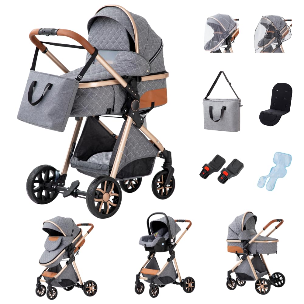 GLOKID Poussette 3 en 1 Citadine Pliable Tricycle Bébé pour 0-36 mois Gris