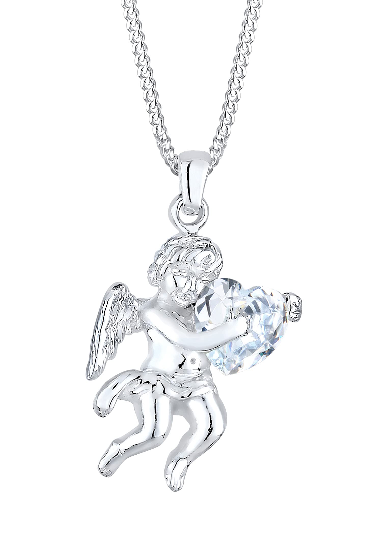 14k Wit Gouden Collier Met Solitair Hanger Met Briljant Geslepen Diamant 009ct