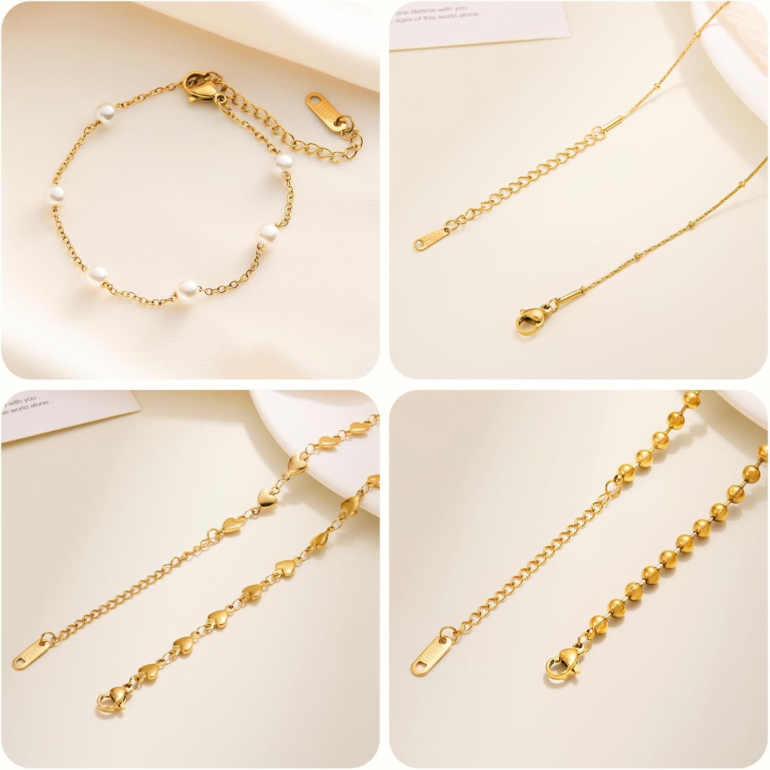 Gold Bracelets for Women Waterproof, 14K Real Gold Jewelry Sets for Women Trendy Thin Dainty Stackable Cuban Link Paperclip Chain Bracelet Pack Fashion Accessories Gifts for Womens - Image 3