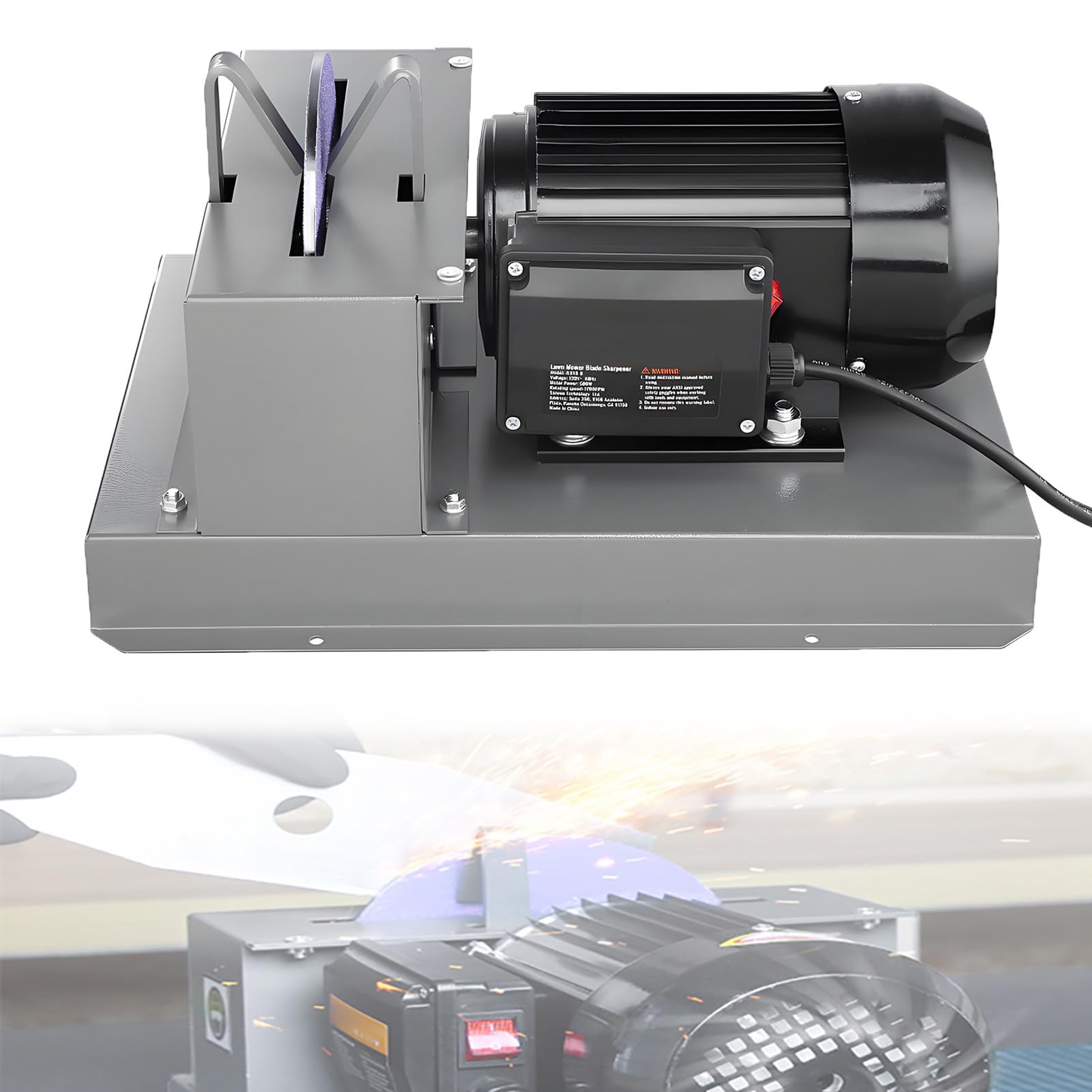 EpyGnom 500W/700W Lawn Mower Blade Sharpener, 2/3HP Electric Bench Grinder with 7in & 9in Zirconium Corundum Wheel, 1700RPM, 30°/40° Angle Brackets, for High/Low Lift & Blades 750W