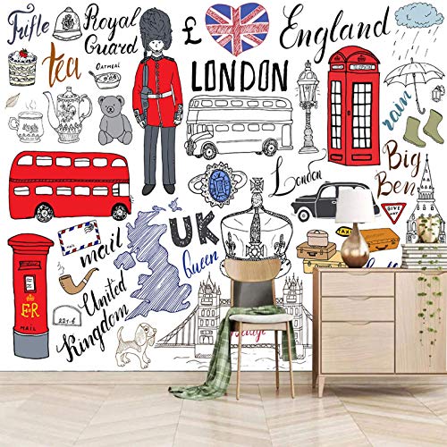 Msrahves papier peint bebe Dessins animés cabines téléphoniques bus Londres Papier peint intissé murales panoramique 3D tv fond d'écran Decoration Murale XXL Poster Salon Appartement Photo d'art