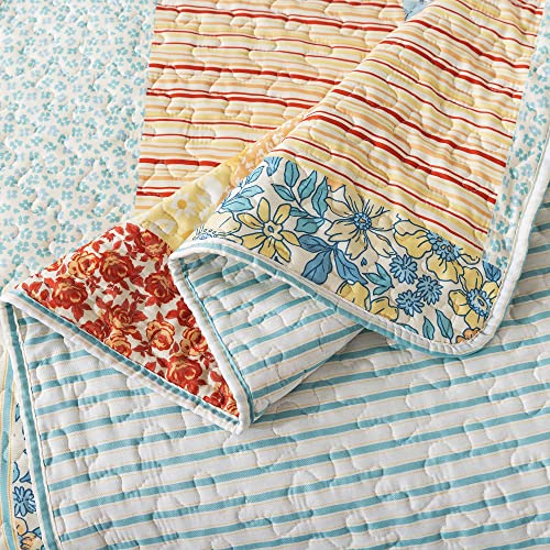 Soul & Lane Hello Sunshine Queen Quilt Bedding Set - Patchwork Queen Quilt With 2 Pillow Shams: Lightweight Colorful Quilted Coverlet, Rustic Floral Print Comforter, Summer Farmhouse Coverlet #TOP6