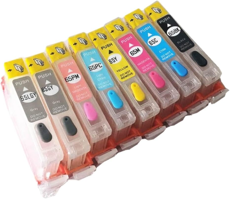 Compatible Refillable Ink Cartridges for CLI65 CLI-65 for Pro-200 Pro200 Printer(Empty Refill 1 Set)