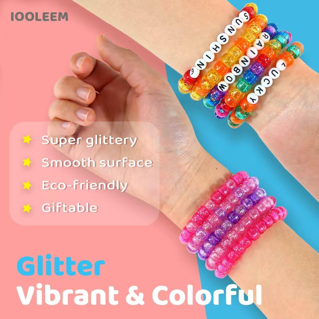 IOOLEEM Pony Beads(8000pcs Glitter), Beading Supplies, Friendship Bracelets Making, King Size