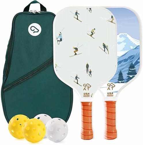 Miniatura 8 de Juego de 2 palas de pickleball Goat, incluye 4 bolas para interiores y exteriores y bolsa de viaje, juego de raquetas de pickleball de fibra de