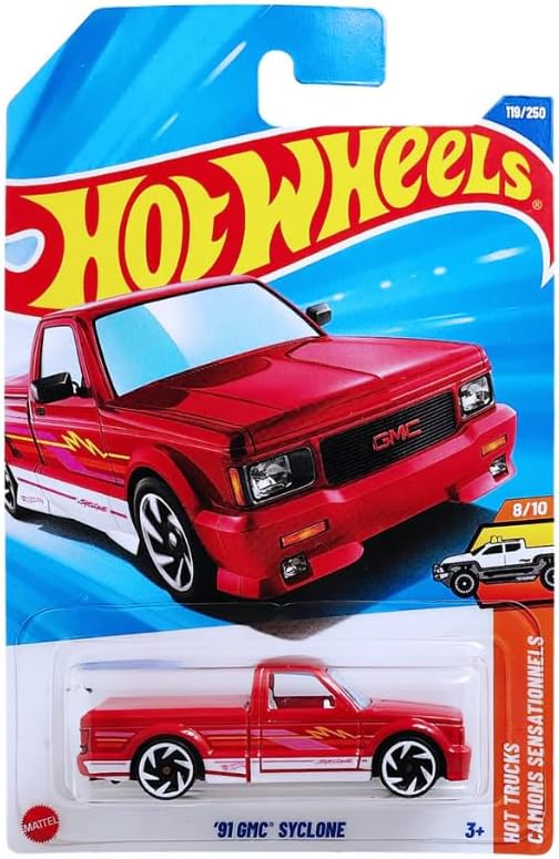 Hot Wheels '91 GMC Syclone [Red] Hot Trucks 8/10, 119/250, 1:64 Scale Diecast Vehicle