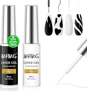 INPING Gel Nail Polish for Nail Decoration, TPO-FREE HEMA-FREE, 2 Basic Colours: Black and White French Gel Two-Tone Semi-Permanent Nail Polish Liner UV/LED Gel French Manicure Kit, 10ml