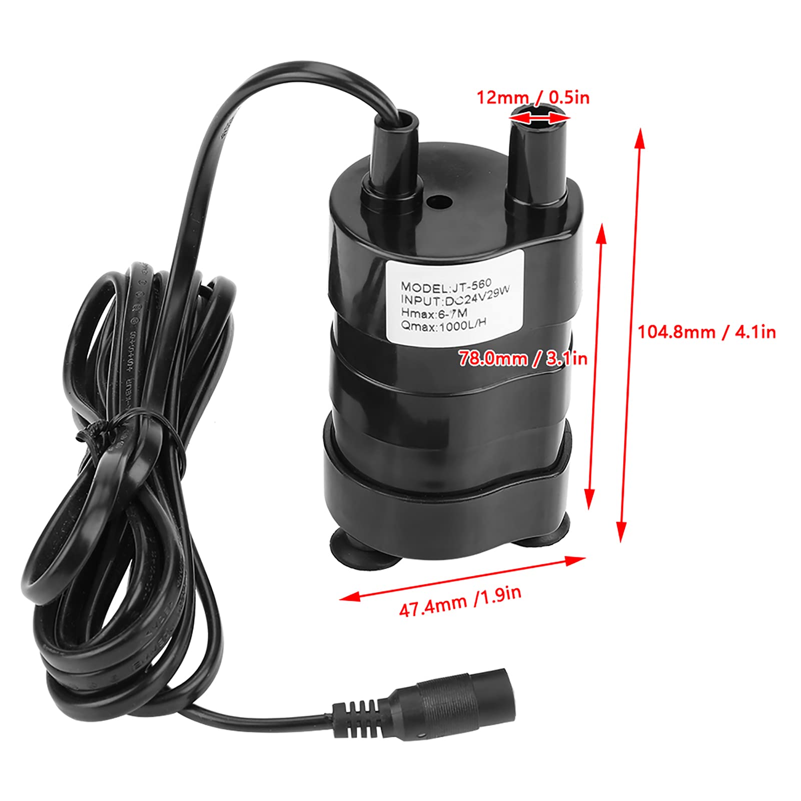 Pompa Acqua Sommergibile DC 24V Brushless, 1000L/H, Prevalenza 7M, Ultra Silenziosa, Temperatura -20℃-90℃, 12mm Uscita, per Raffreddamento Computer