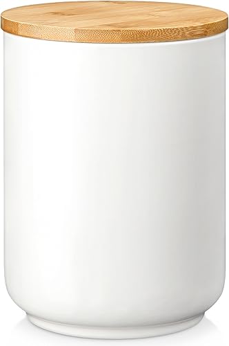 MALACASA Recipiente de cocina de 74 onzas líquidas para azúcar y harina, tarro de porcelana para galletas con tapa hermética de bambú, soporte para
