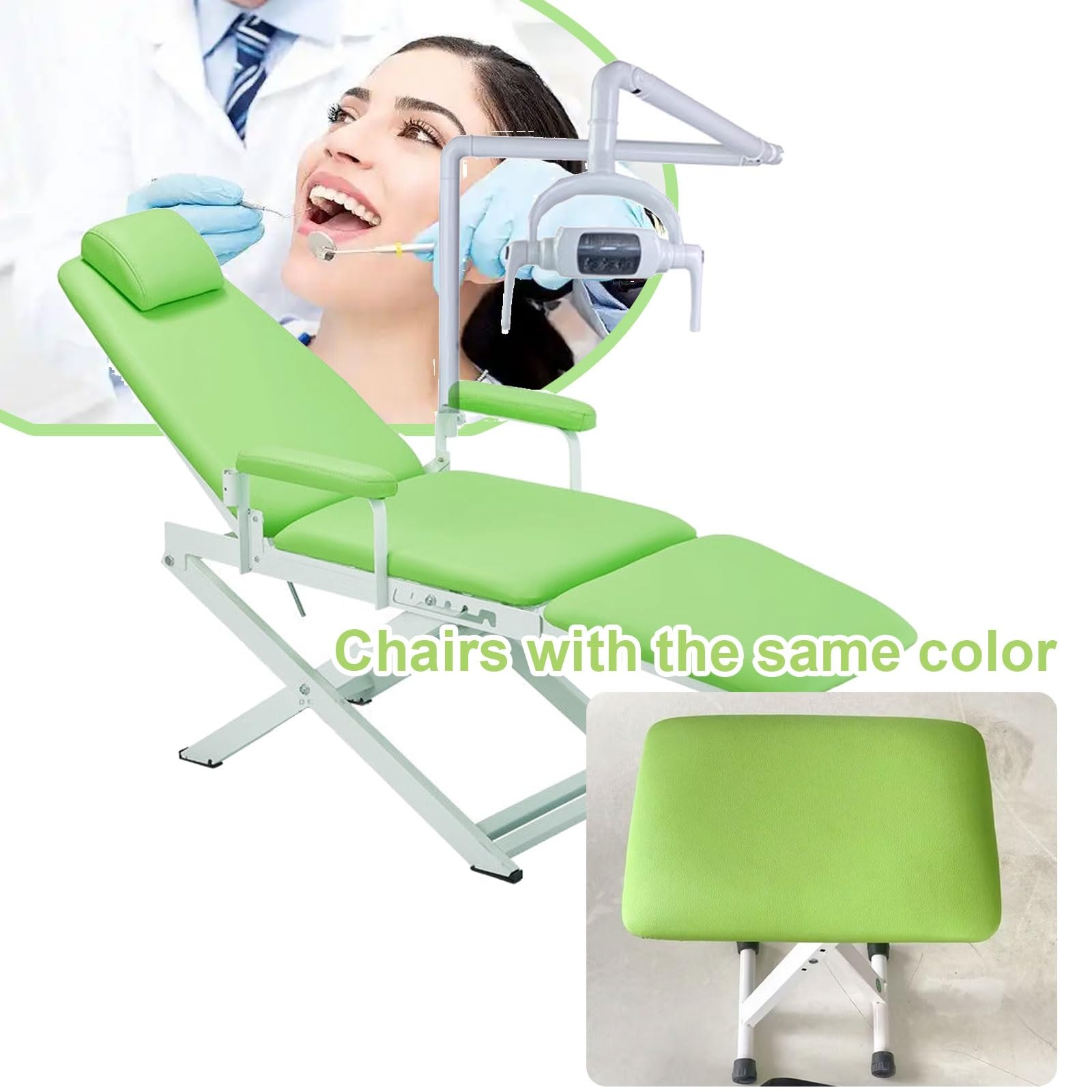 Poltrona Dentale Con Luce LED Odontoiatria Poltrona Attrezzatura Materiale Durevole Sgabello Portatile Adatto per Clinica E Casa Facile Da Montare 220v(Green)