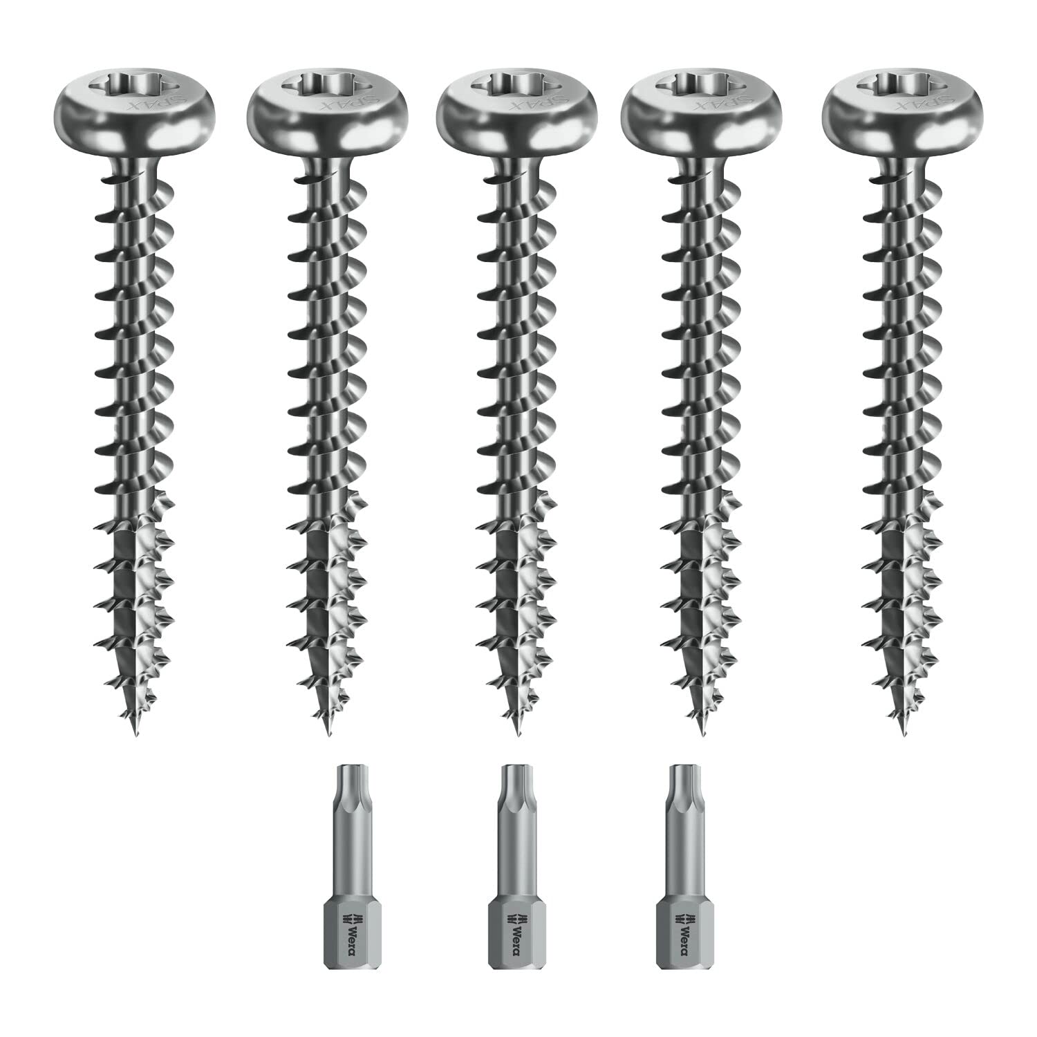 Spax Wood Screw Set Full Thread + Torx Bit 5 Sizes: 3.5 x 30/4 x 40/4.5 x 45/5 x 60/6 x 80 / WIRROX Silver — image 1