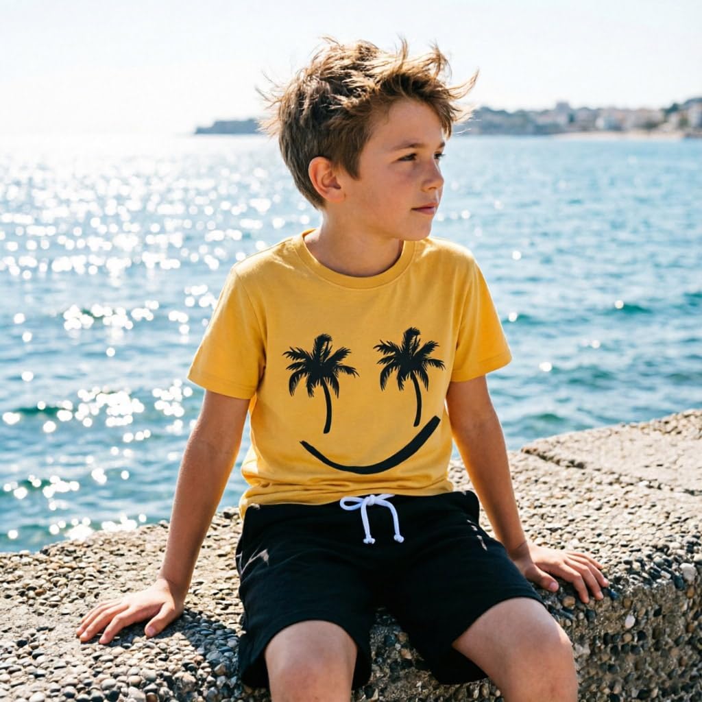 Boys 2 Piece Summer Clothes, Hawaiian Tropical Print Short Sleeve T-Shirt+Shorts Sets